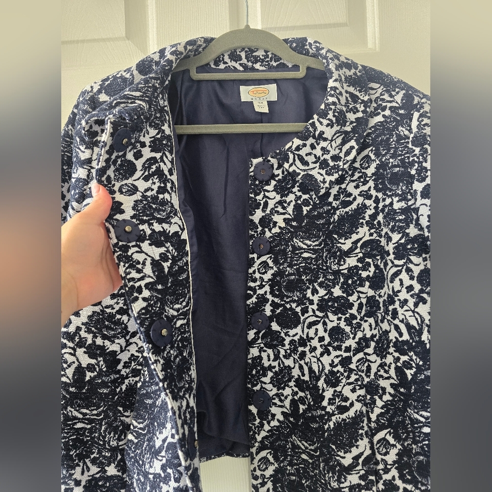 Talbots navy blue and white floral blazer women size 16W - Picture 15 of 15